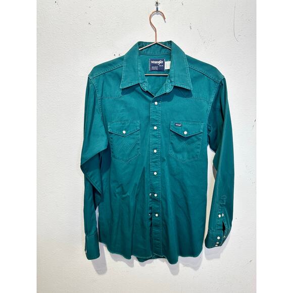 Wrangler Other - Vintage Wrangler Men's Green Teal Pearl Snap Collared Western Shirt Size Large